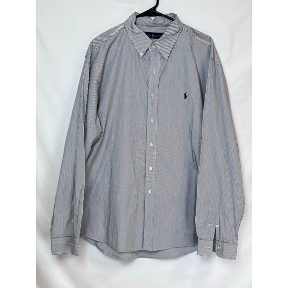 Ralph Lauren Men's 2XL White/Black Striped Button Down Preppy Shirt - Picture 1 of 7